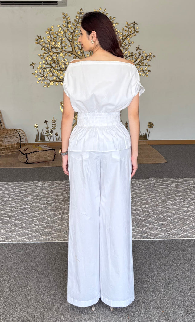 White drop shoulder top
