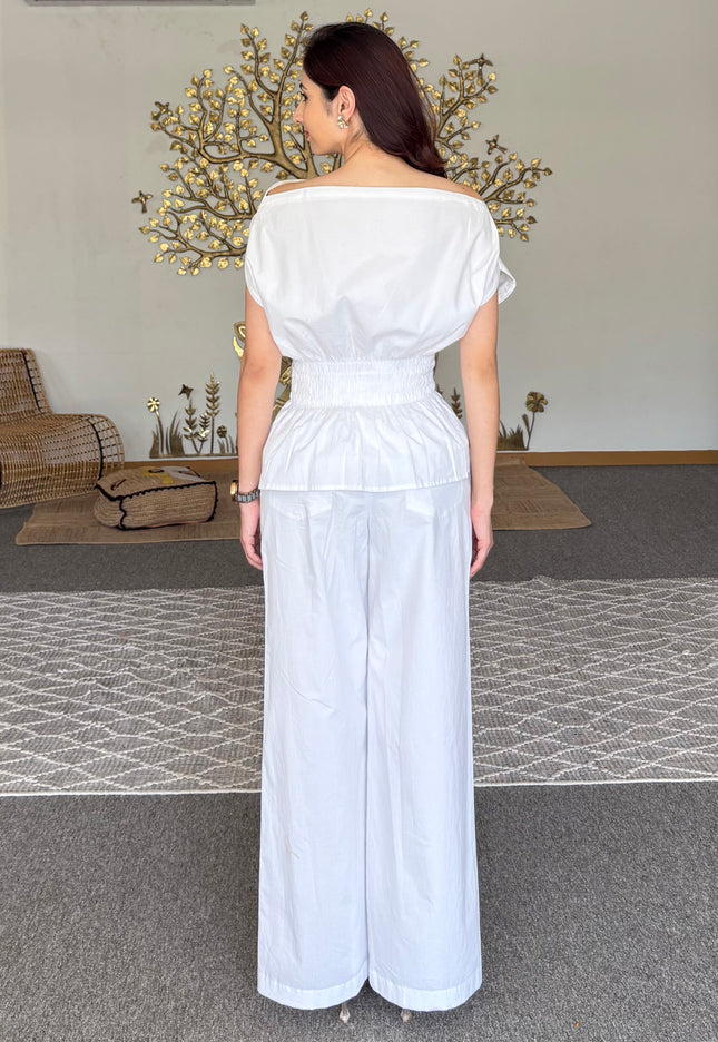 White drop shoulder top