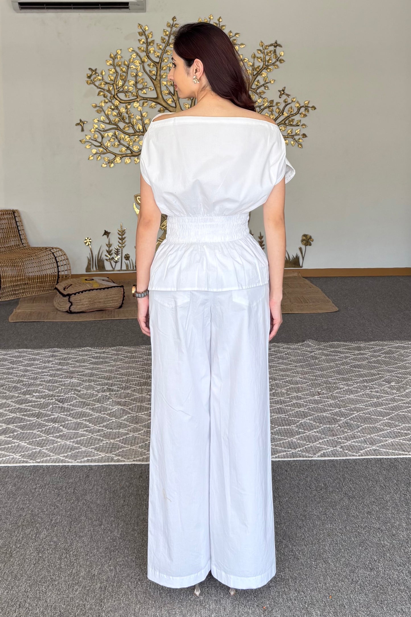 White drop shoulder top