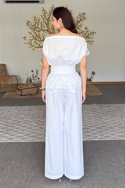 White drop shoulder top