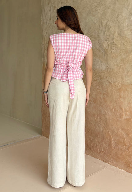 Gingham tie-up top
