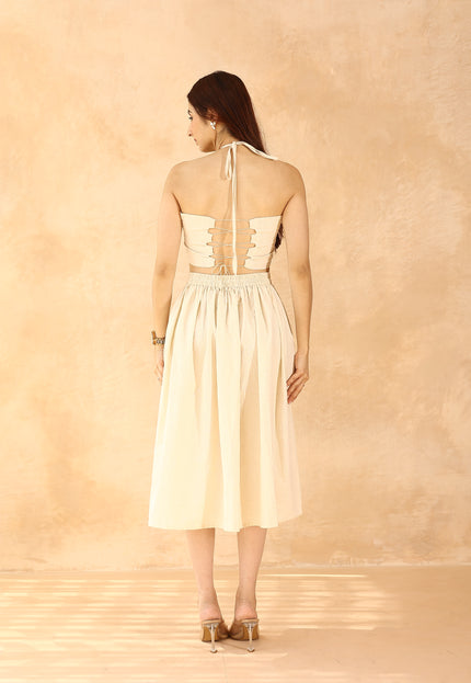 Beige top + midi skirt