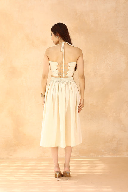 Beige top + midi skirt