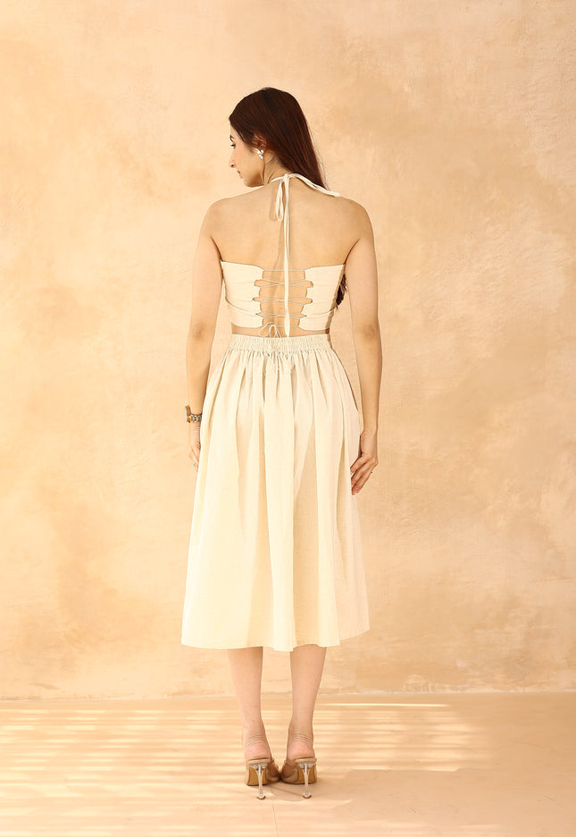 Beige top + midi skirt