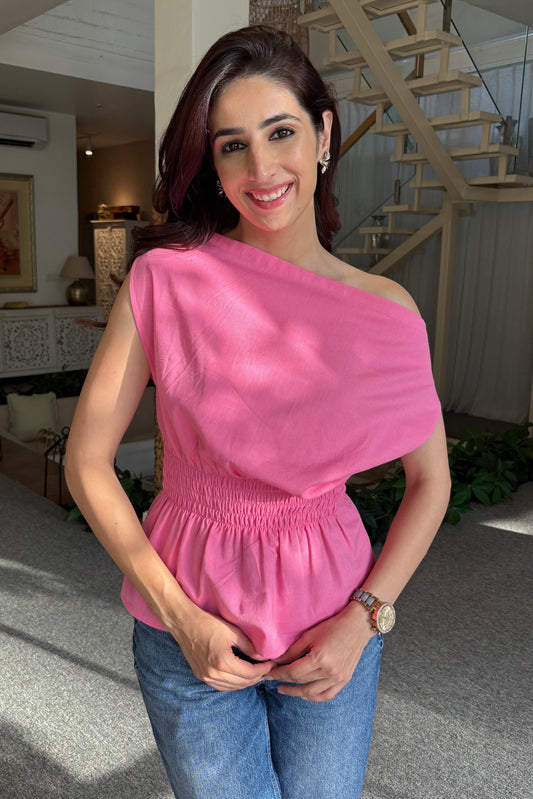 Baby pink drop shoulder top