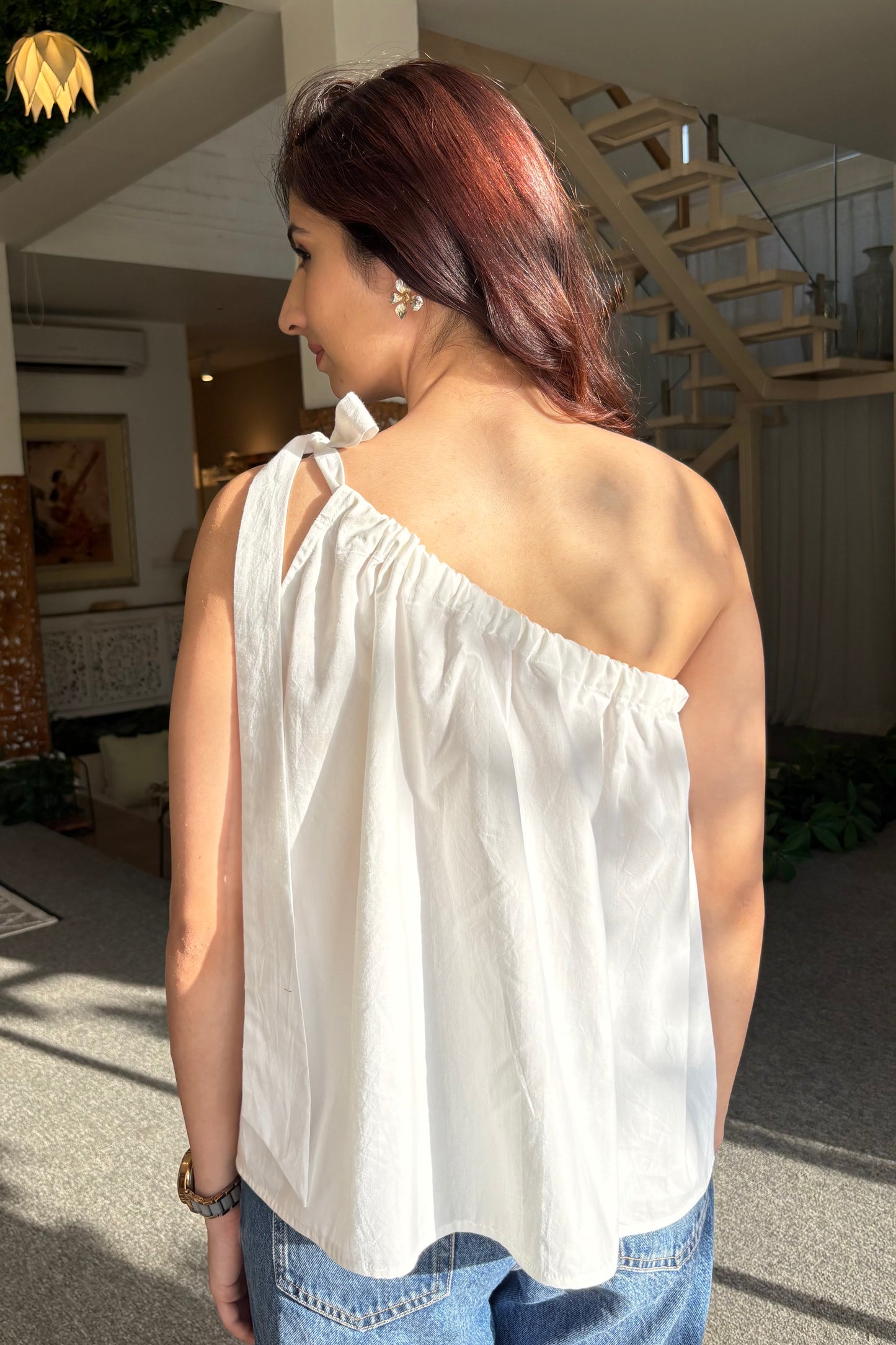 One shoulder tie up top