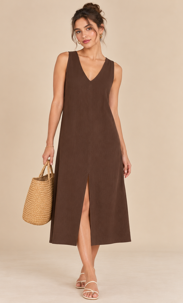 Cotton brown midi dress