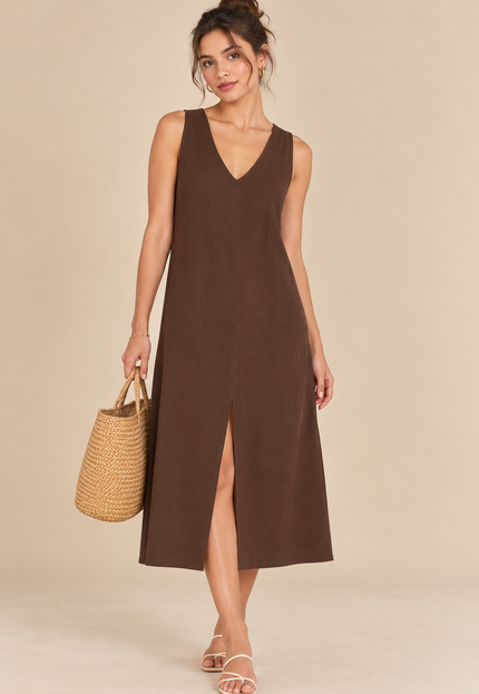 Cotton brown midi dress