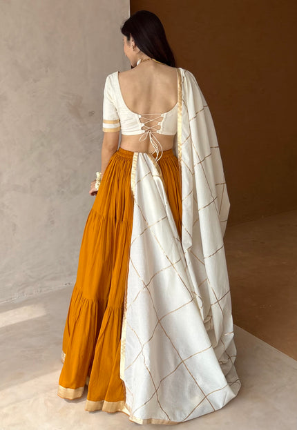 Mustard & off white lehenga set