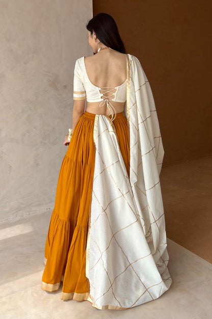Mustard & off white lehenga set