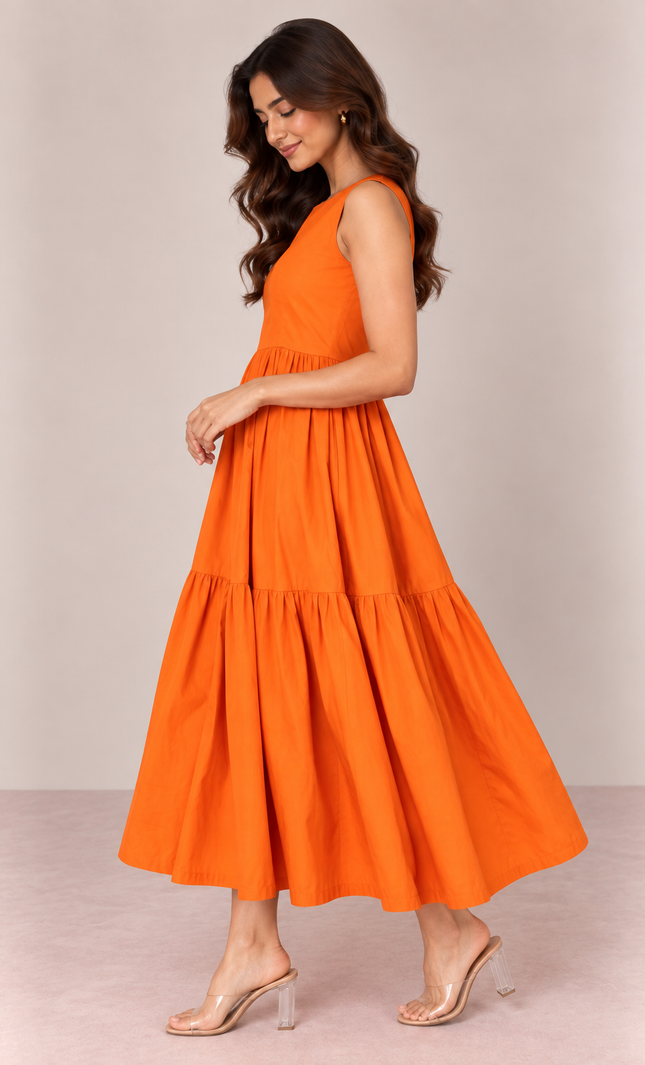 Orange midi dress