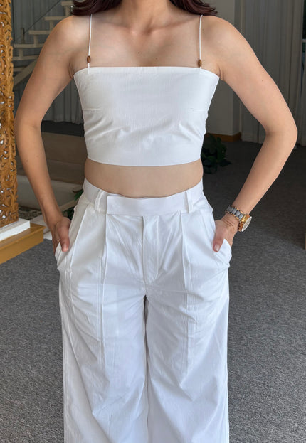 White pants & crop top