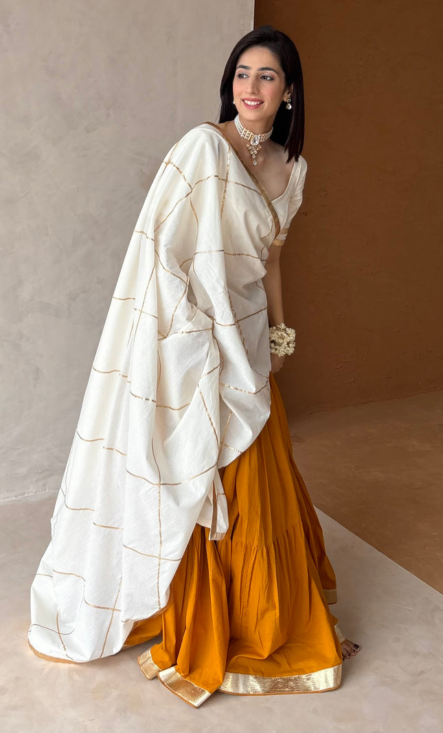 Mustard & off white lehenga set