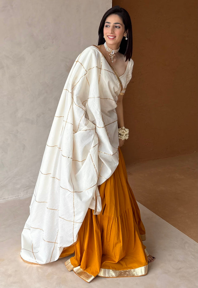 Mustard & off white lehenga set
