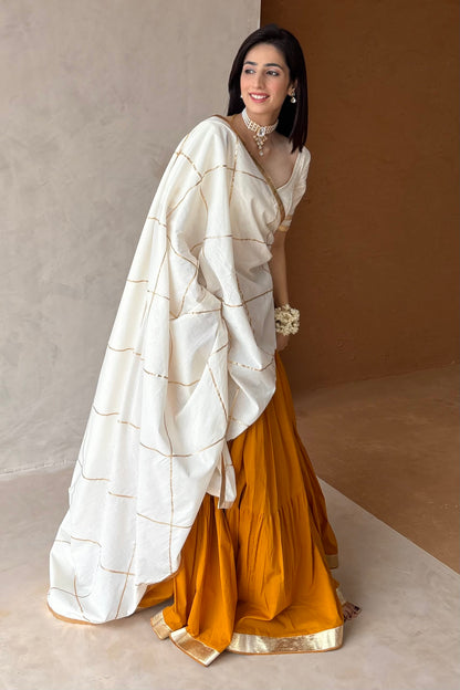 Mustard & off white lehenga set