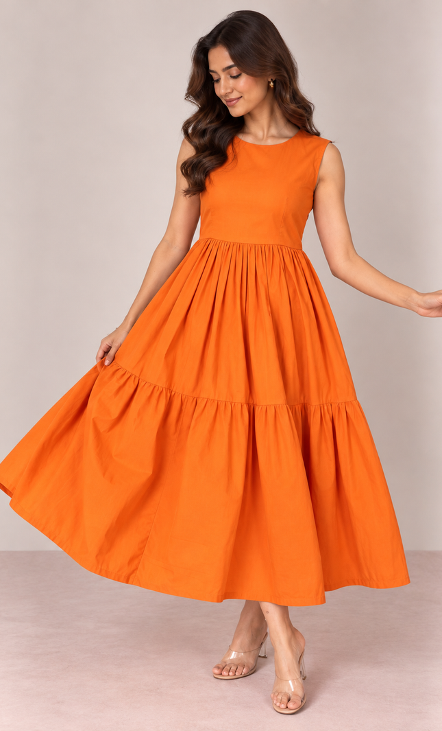 Orange midi dress