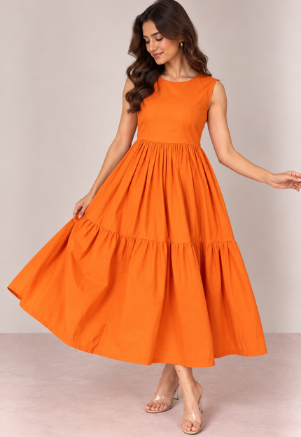 Orange midi dress