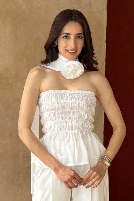 White cotton smocked top