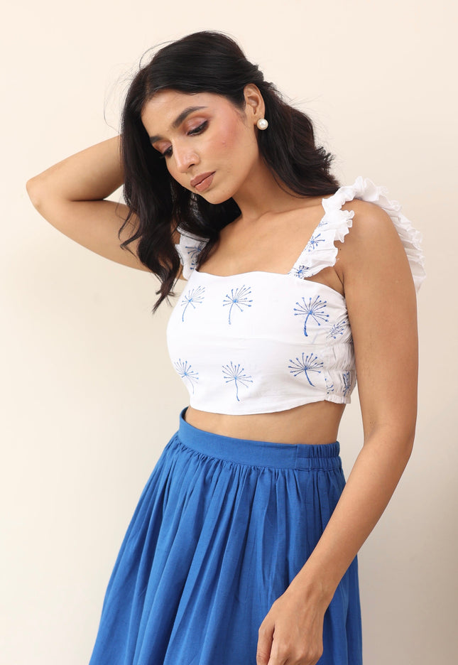 White cotton frill top