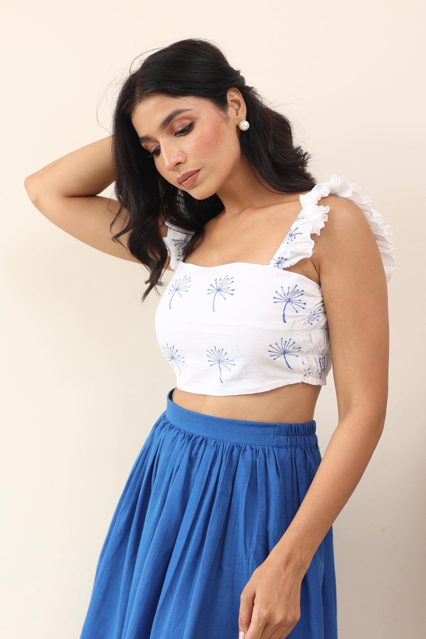 White cotton frill top