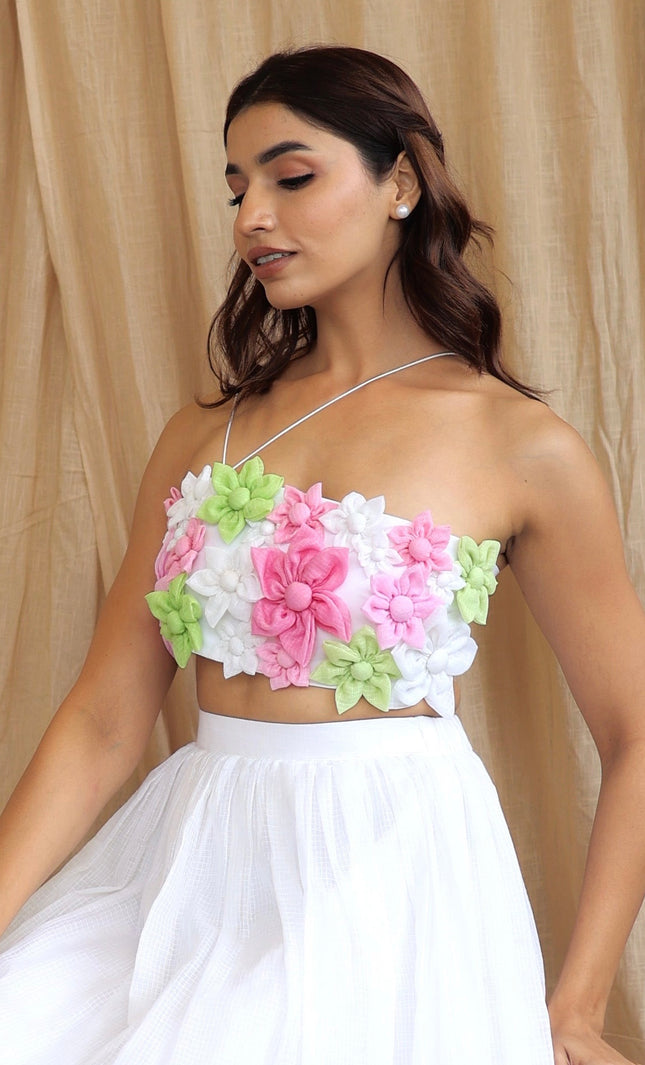 White multi floral crop top
