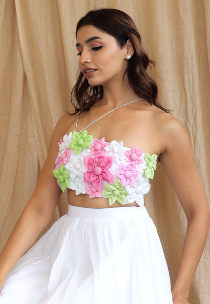 White multi floral crop top