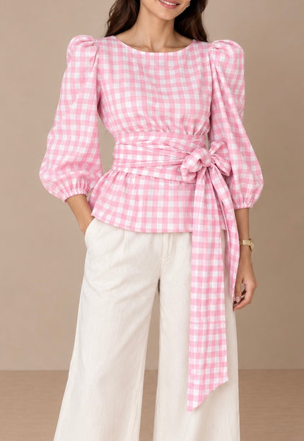 Gingham tie-up top