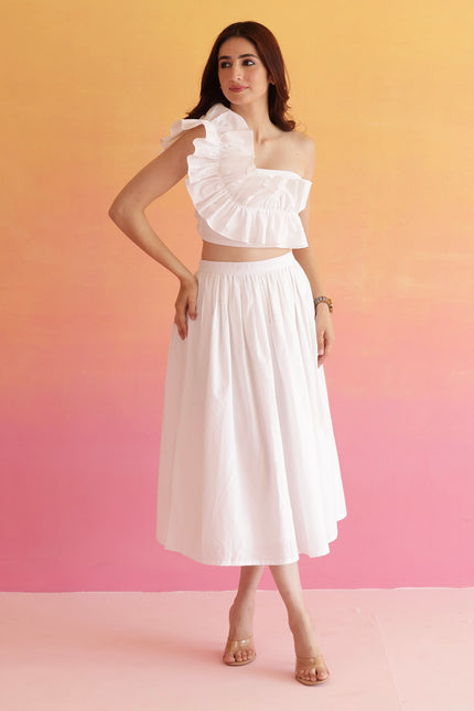 White frilled top
