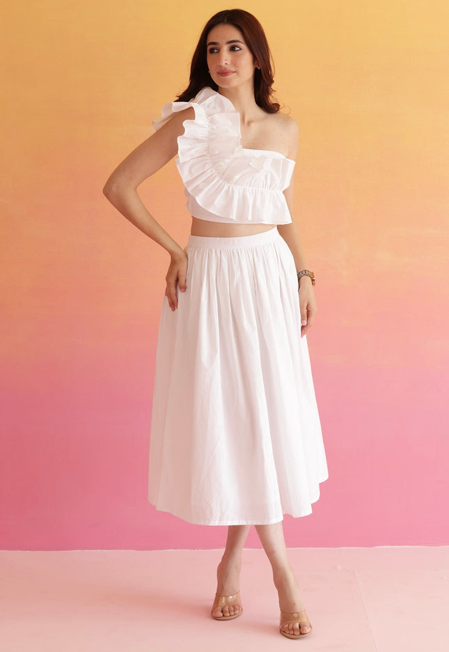 White frilled top