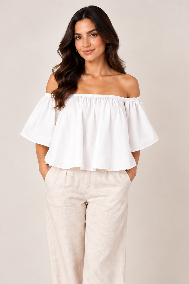White cotton off-shoulder top
