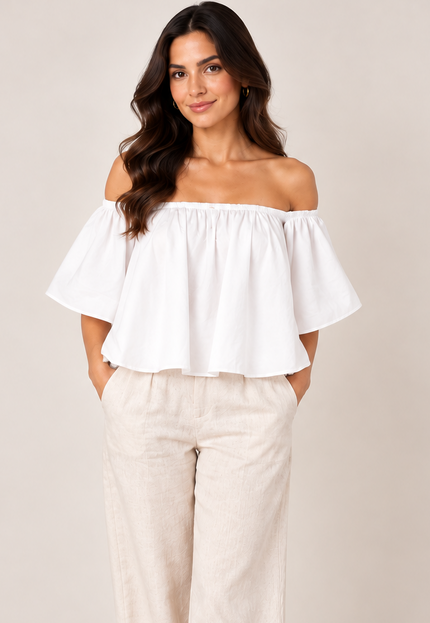 White cotton off-shoulder top