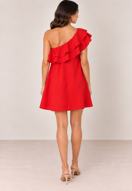 Red one shoulder cotton dress