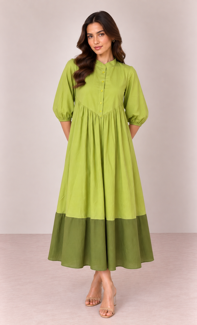 Green contrast midi dress