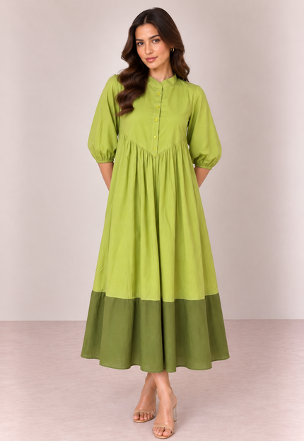 Green contrast midi dress