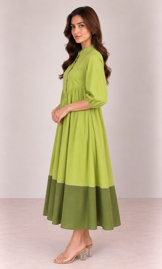 Green contrast midi dress