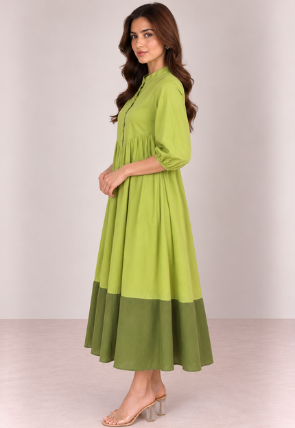 Green contrast midi dress