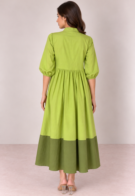 Green contrast midi dress