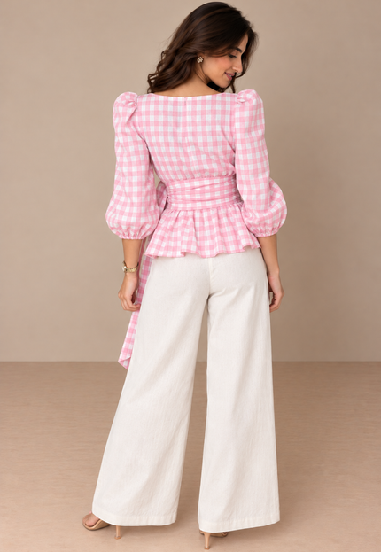 Gingham tie-up top