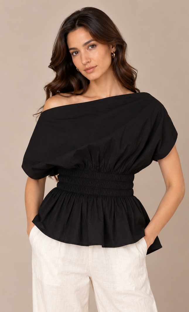 Black drop shoulder top