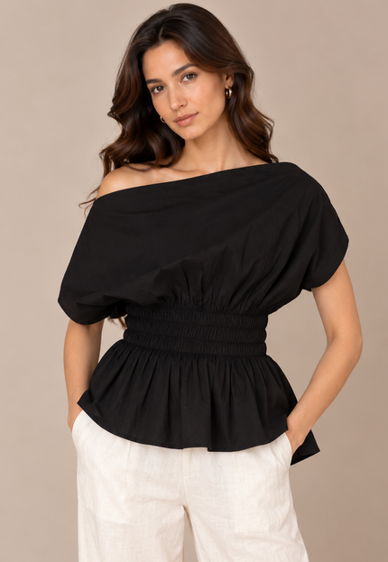 Black drop shoulder top
