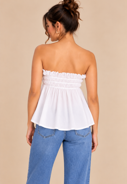 White frilled peplum top