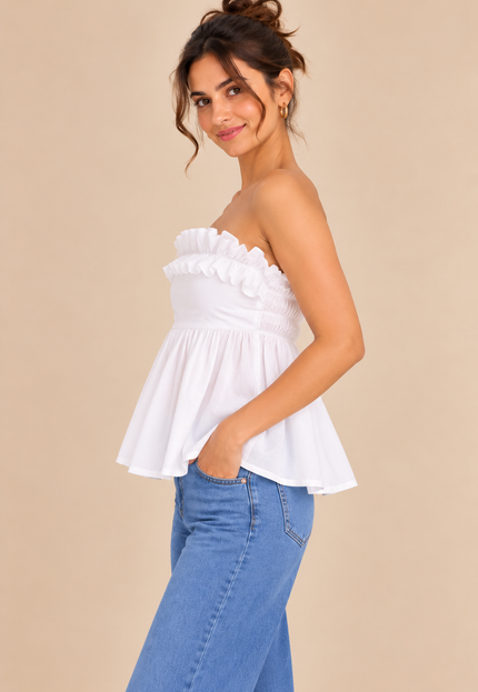 White frilled peplum top