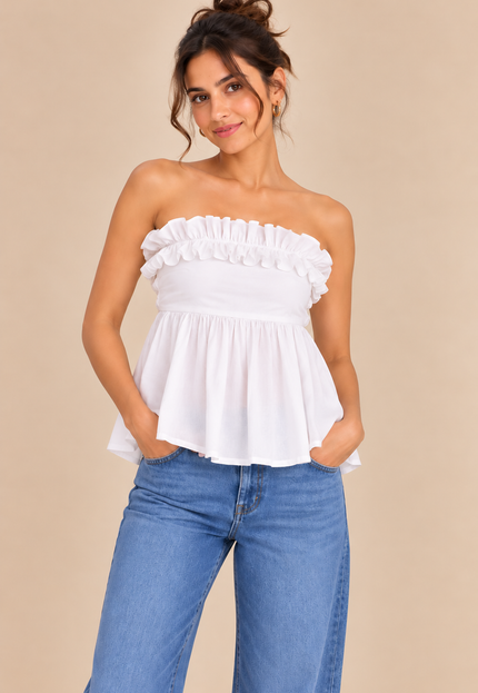 White frilled peplum top