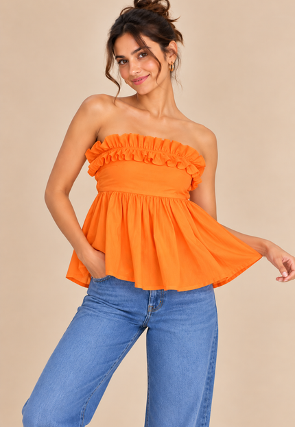 White frilled peplum top