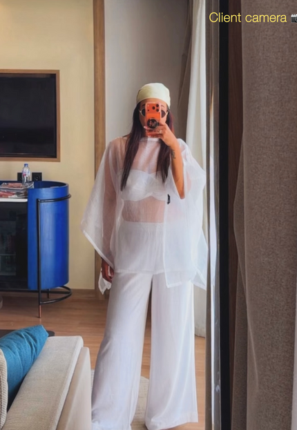 Cotton pants & sheer cover up with bandeau