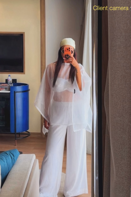 Cotton pants & sheer cover up with bandeau