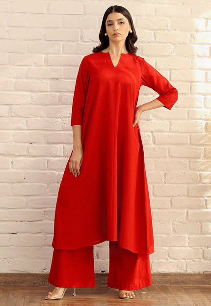 Cotton red kurta and palazzo