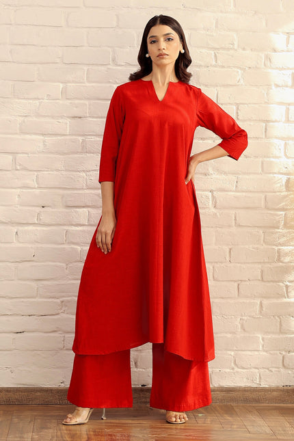 Cotton red kurta and palazzo