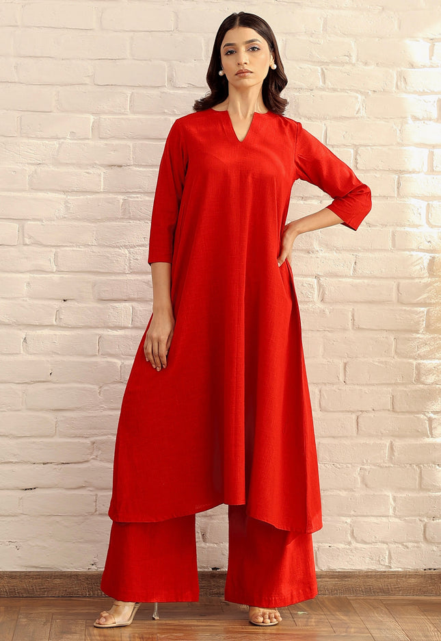 Cotton red kurta and palazzo