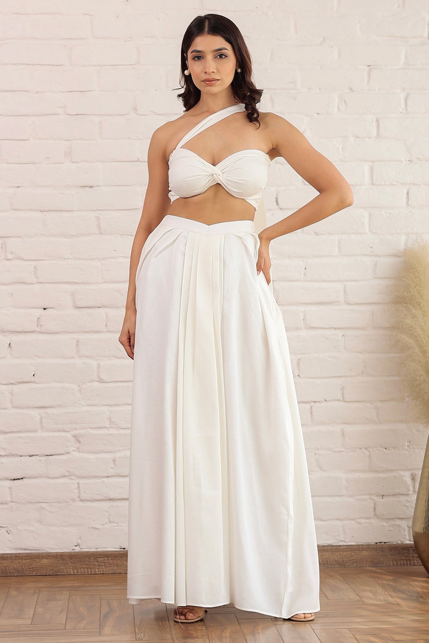 White bandeau top and skirt